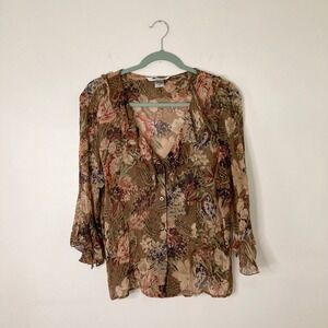Nygard Collection Vintage 100% Silk Ruffle Floral Blouse Whimsigoth Fairycore 90